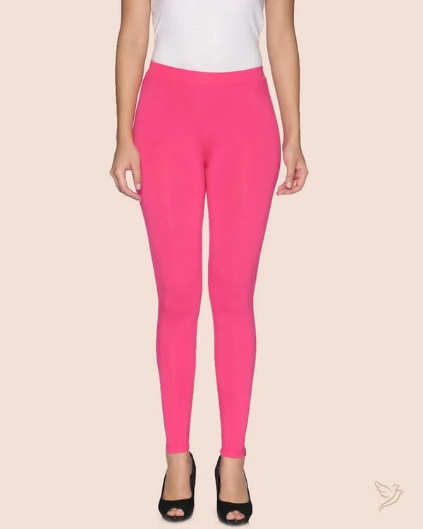 CHINTLES Women's High Waist Stretchy Cotton Leggings - Hot Pink