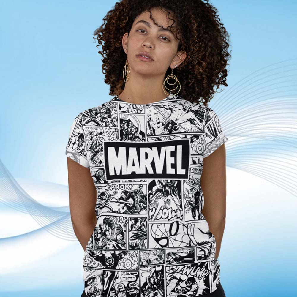 EqualLife Super Dry-fit Printed T-Shirt - Superhero Series - Tribute to Stan Lee from Marvel - Design - by ZingerTees-Women-EL9120332-F