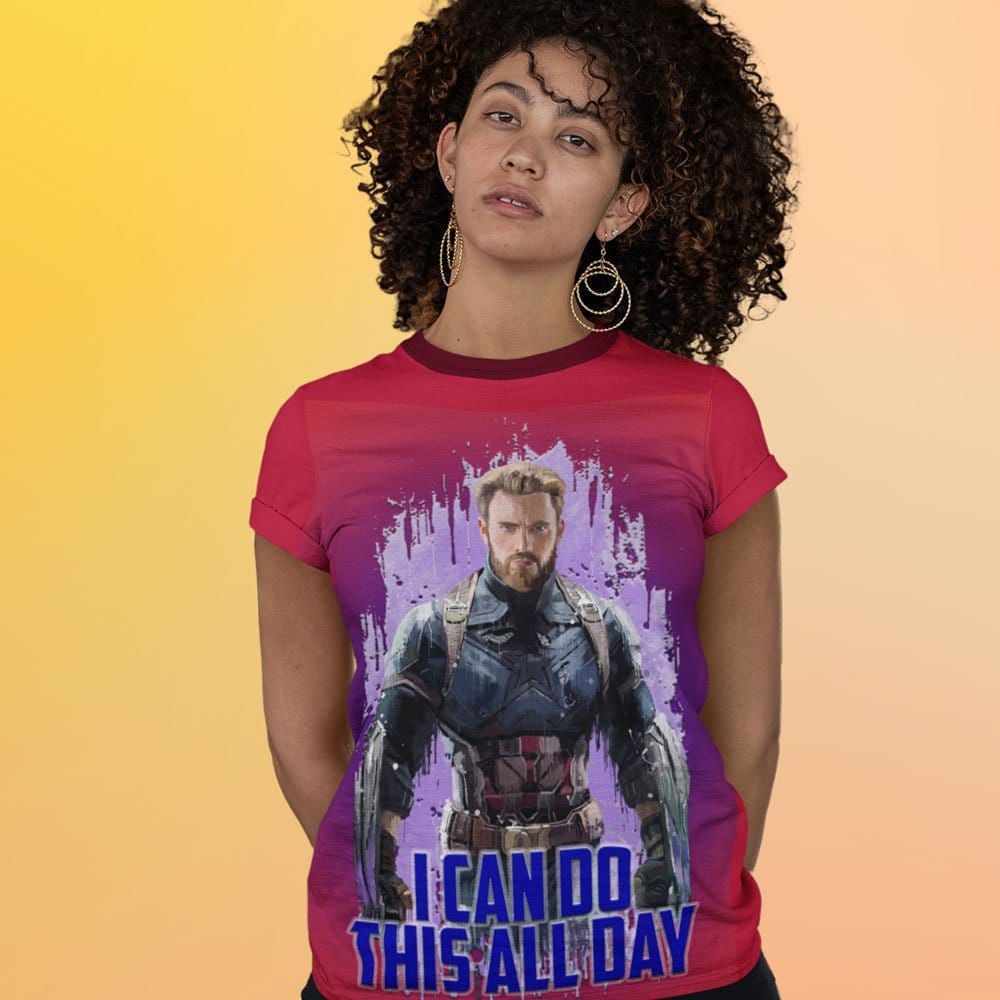 EqualLife Super Dry-fit Printed T-Shirt - Superhero Series - Captain America Design 1 - by ZingerTees-Women-EL9120573-F