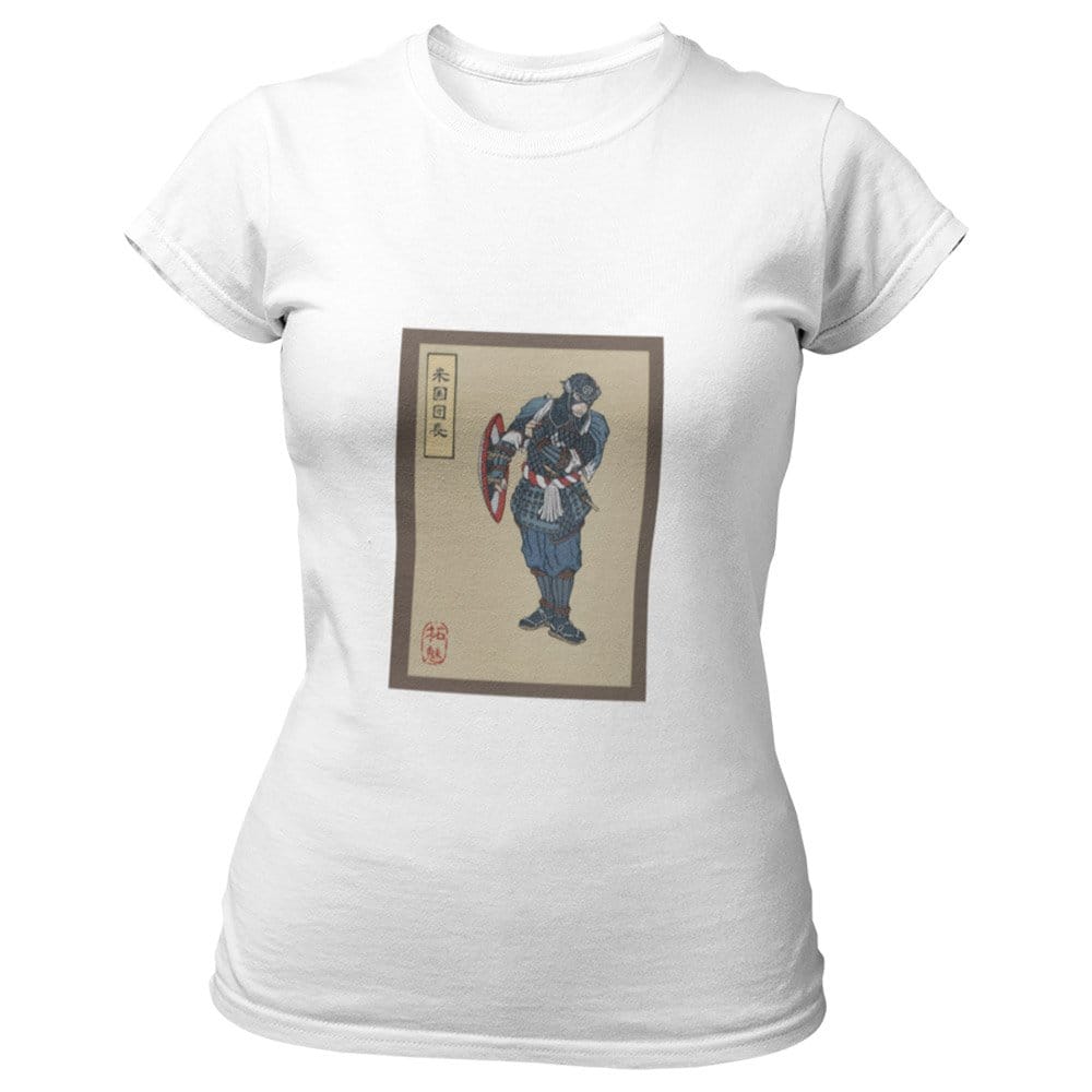 EqualLife Pure Cotton Bio-Washed T-Shirt Chest Printed-Superhero Series - Captain America as a Samirai Warrior Design-by ZingerTees-Women-EL9120329-F