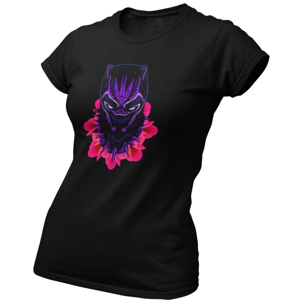 EqualLife Pure Cotton Bio-Washed Chest Printed T-Shirt - Superhero Series - Black Panther Design 2 - by ZingerTees-Women-EL9120577-F