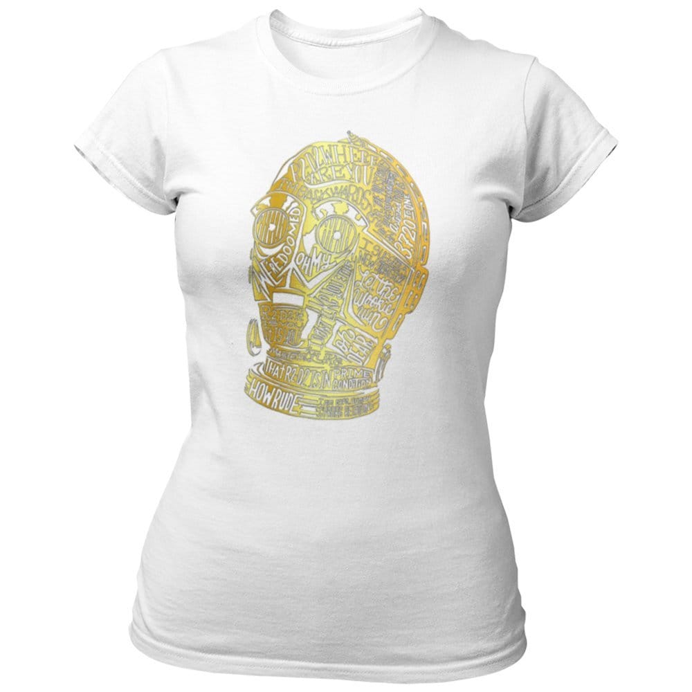 EqualLife Pure Cotton Bio-Washed Chest Printed T-Shirt - Sifi Series - C-3PO Design 1 - by ZingerTees-Women-EL9120557-F