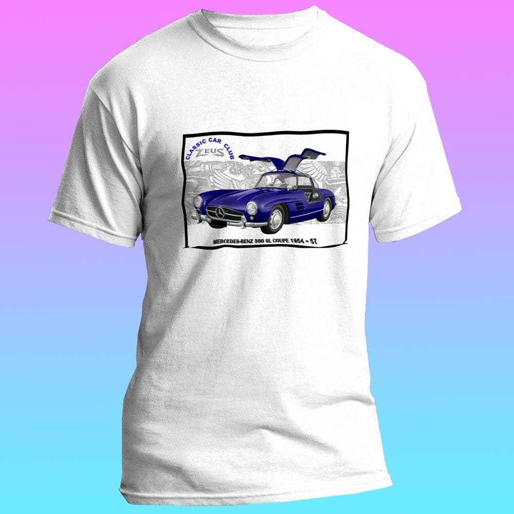 EqualLife Pure Cotton Bio-Washed T-Shirt Chest Printed-Classic Car-Mercedes SL300 1953-by ZingerTees-Women-EL9120038-F