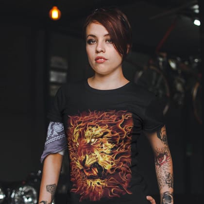 EqualLife Super Dry-fit Printed Jersey T-Shirt Chest Printed-Flame Art Series -1 - Flaming Lion Design for Bikers-by ZingerTees-Women-EL9120157-F EqualLife Super Dry-fit Printed Jersey T-Shirt Chest Printed-Flame Art Series -1 - Flaming Lion Design for Bikers-by ZingerTees-Women-EL9120157-F