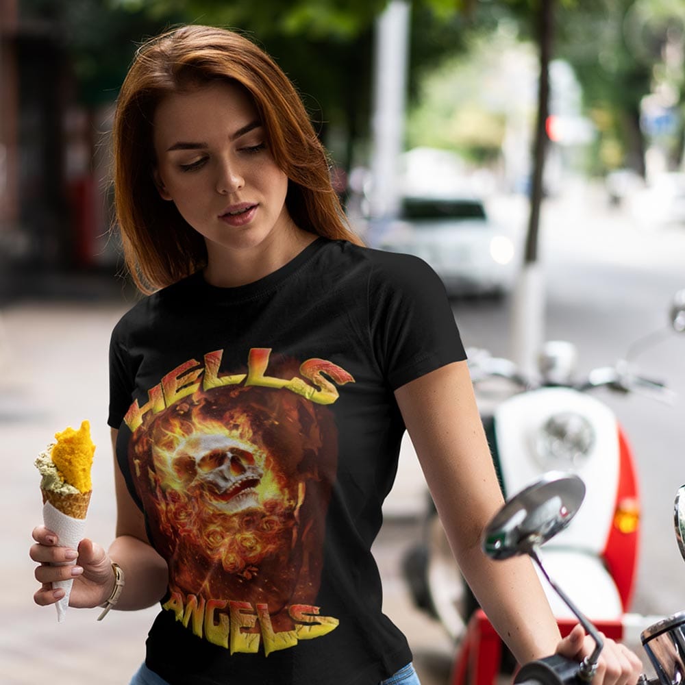EqualLife Super Dry-fit Printed Jersey T-Shirt Chest Printed-Flame Art Series -7 - Flaming Hell Angels for Bikers-by ZingerTees-Women-EL9120163-F