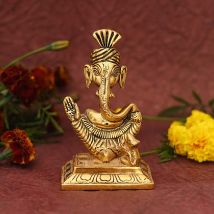 Lord Ganesha Idol Statue with Turban Pagdi (6 -Inch) Hindu God Ganesh Ganpati Showpiece for Home Decor Mandir Pooja Lord Ganesha Idol Statue with Turban Pagdi (6 -Inch) Hindu God Ganesh Ganpati Showpiece for Home Decor Mandir Pooja