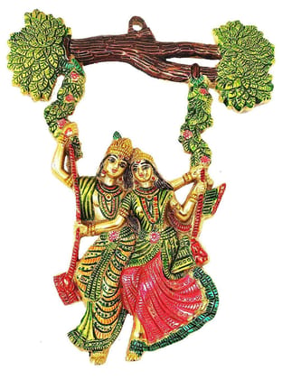 Metal Colorful Radha Krishna Jhula Figure for Wall Hanging/Decor Home/Temple/Office/Home Decoration/Worshiping/Gifting Purpose Item Metal Colorful Radha Krishna Jhula Figure for Wall Hanging/Decor Home/Temple/Office/Home Decoration/Worshiping/Gifting Purpose Item