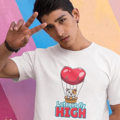 EqualLife Pure Cotton Bio-Washed T-Shirt Chest Printed-Valentine's Day - Cute Kitty Let Love Fly High Design-by ZingerTees-Men-EL9120276-M EqualLife Pure Cotton Bio-Washed T-Shirt Chest Printed-Valentine's Day - Cute Kitty Let Love Fly High Design-by ZingerTees-Men-EL9120276-M