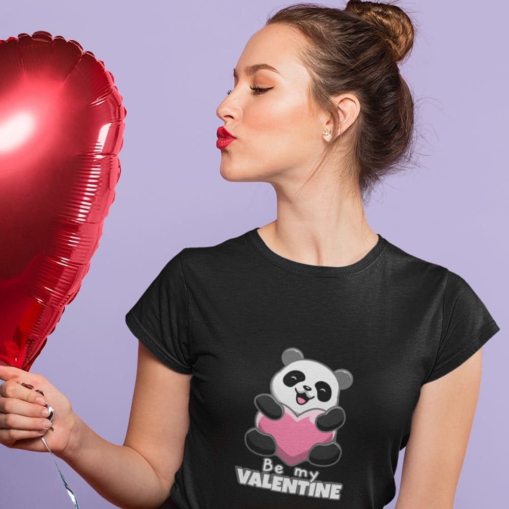 EqualLife Pure Cotton Bio-Washed T-Shirt Chest Printed-Valentine's Day - Cute Panda Be My Valentine Design-by ZingerTees-Women-EL9120274-F