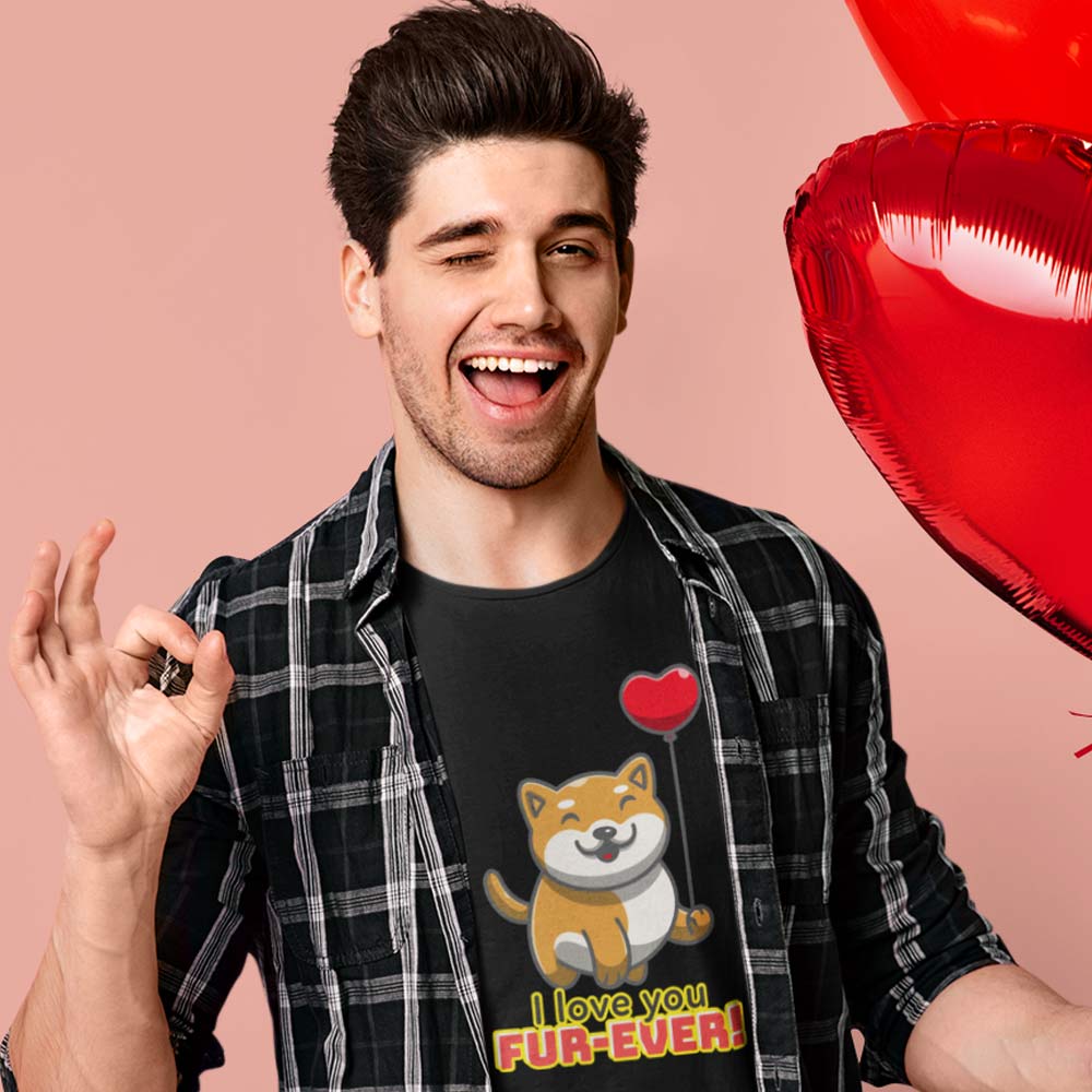 EqualLife Pure Cotton Bio-Washed T-Shirt Chest Printed-Valentine's Day - Cute Kitty Love you Fur-Ever Design-by ZingerTees-Men-EL9120275-M