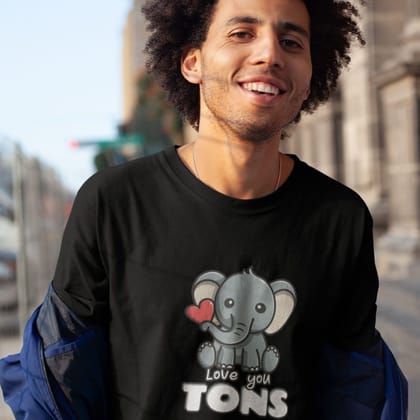EqualLife Pure Cotton Bio-Washed T-Shirt Chest Printed-Valentine's Day - Cute Elephant Love you tons Design-by ZingerTees-Men-EL9120273-M