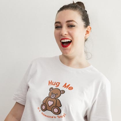 EqualLife Pure Cotton Bio-Washed T-Shirt Chest Printed-Valentine's Day - Hug Me Design-by ZingerTees-Women-EL9120268-F EqualLife Pure Cotton Bio-Washed T-Shirt Chest Printed-Valentine's Day - Hug Me Design-by ZingerTees-Women-EL9120268-F