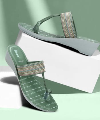 Paragon Women's Green Wedge Sandals with Cushioned Sole and Sturdy Construction for Everyday Use