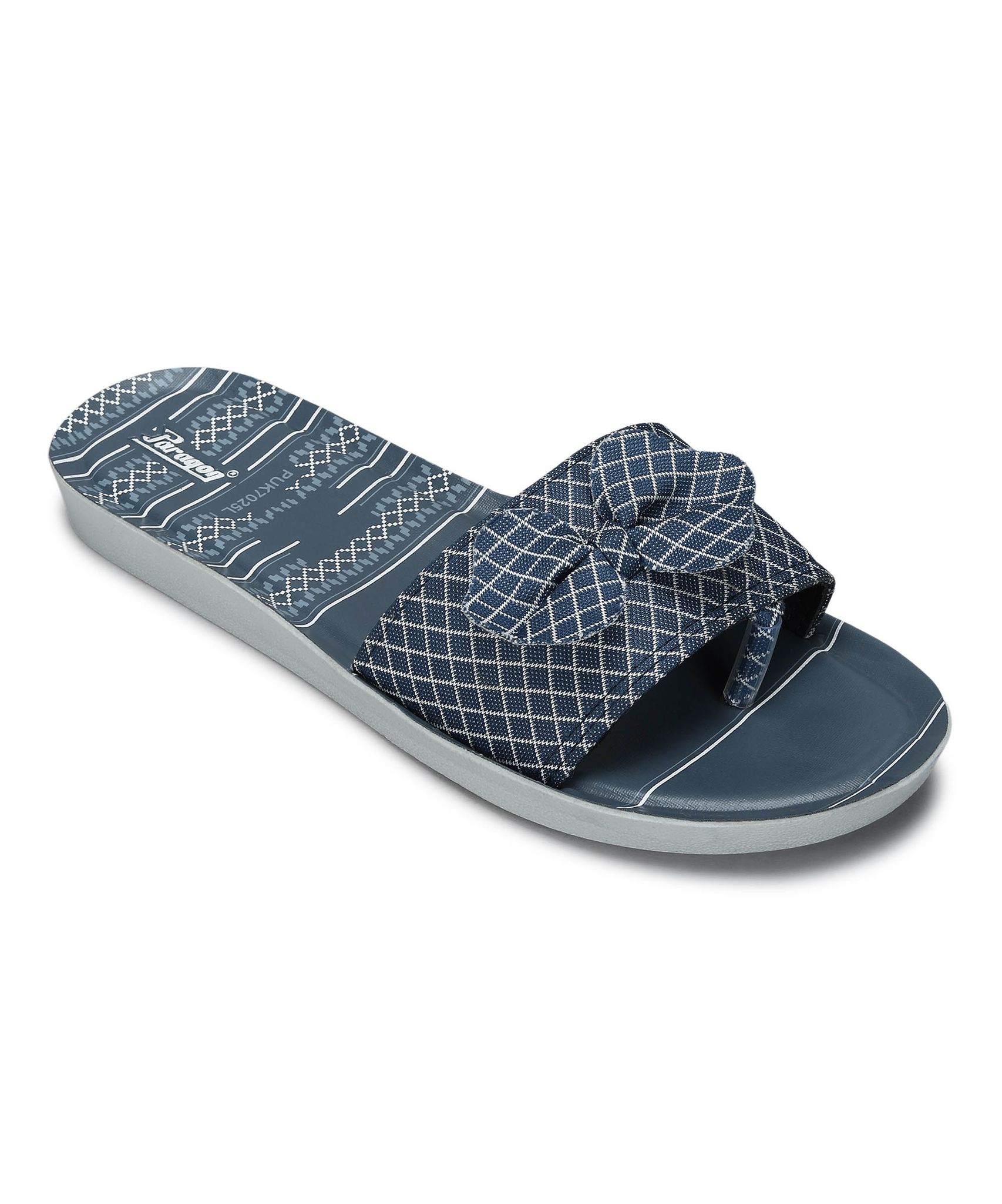 Paragon Women's Blue-Grey Sliders with Anti-skid Cushioned Sole for Everyday Use
