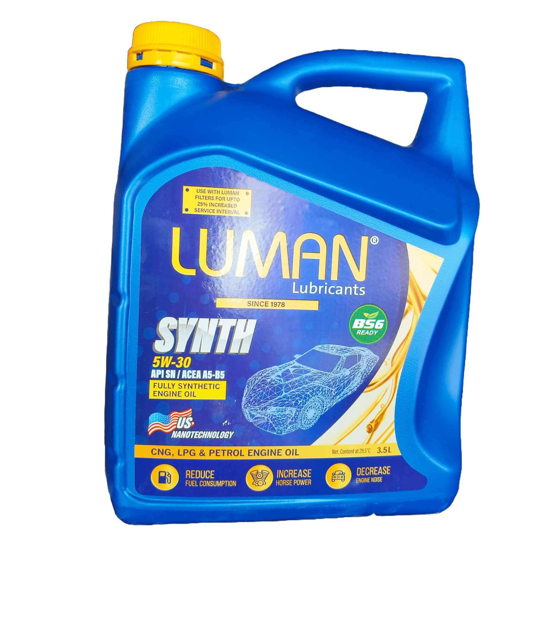 Luman 5W-30 API SN/ACEA A5-B5 Fully Synthetic Engine Oil for CNG, LPG & Petrol Engines - 3.5L