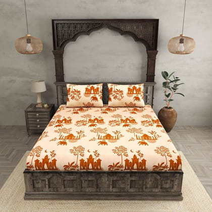 Quirky Home Fantasy Collection Premium Cotton Blend 180 TC Fitted King Wrinklefree Bedsheet with 2 Pillow Covers, Jaipuri Elephant