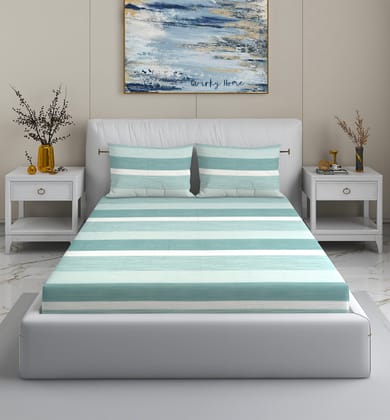 Quirky Home Rome Collection Premium Cotton Blend 180 TC Flat King Wrinklefree Bedsheet with 2 Pillow Covers, Green Lines Quirky Home Rome Collection Premium Cotton Blend 180 TC Flat King Wrinklefree Bedsheet with 2 Pillow Covers, Green Lines