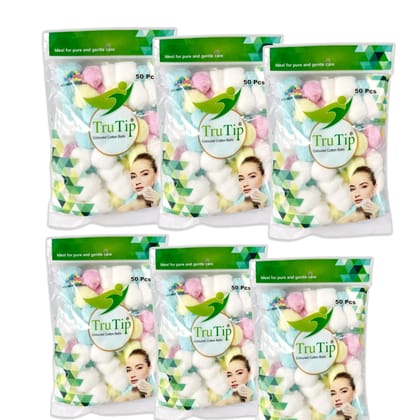  Tru Tip Cotton Balls, 50 Count (Pack of 6) - AZO Free, Ideal for Pure and Gentle Care