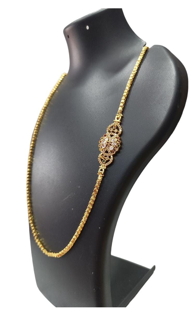 **Stunning Gold Plated Long Necklace with Floral Pendant and Red Stones for Women