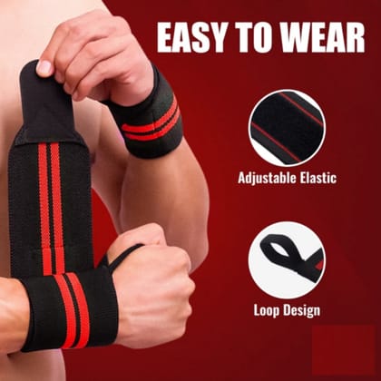 Qawvler Gym Wrist Band for Support & Heavy Weight Lifting Straps with Thumb Loop Straps (1 Pair Set)