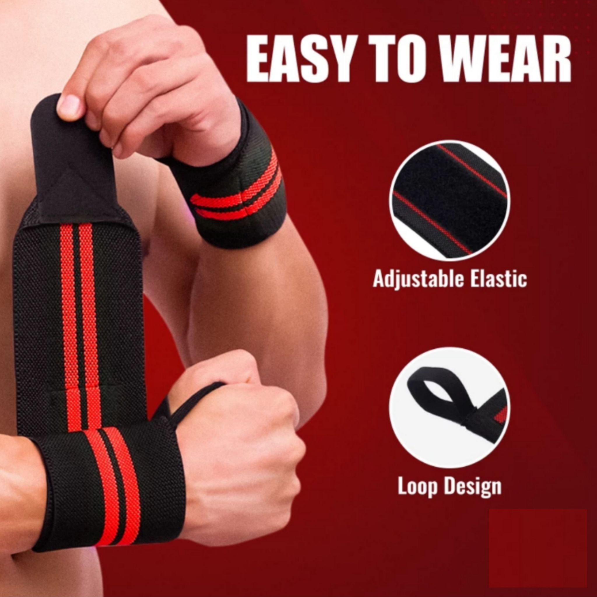 Qawvler Gym Wrist Band for Support & Heavy Weight Lifting Straps with Thumb Loop Straps (1 Pair Set)
