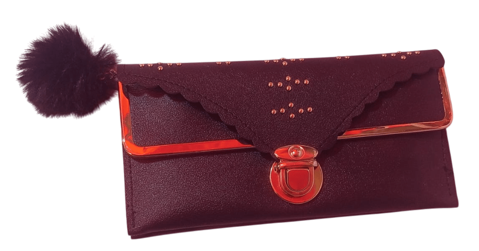 Women's Faux Leather Wallet with Fur Ball Key Chain, Long Bifold Clutch Wallets with Snap Closure for Ladies Girls