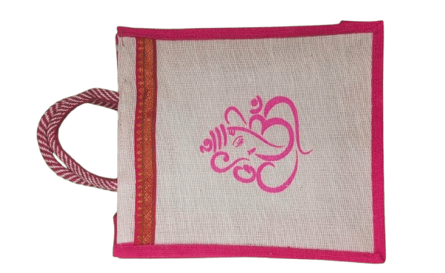 Buy Pink and White Printed Ganesha Design Jute Bag Online at Best Price