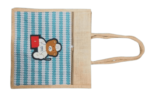 :**Jute Tote Bag with Cute Bear Applique**