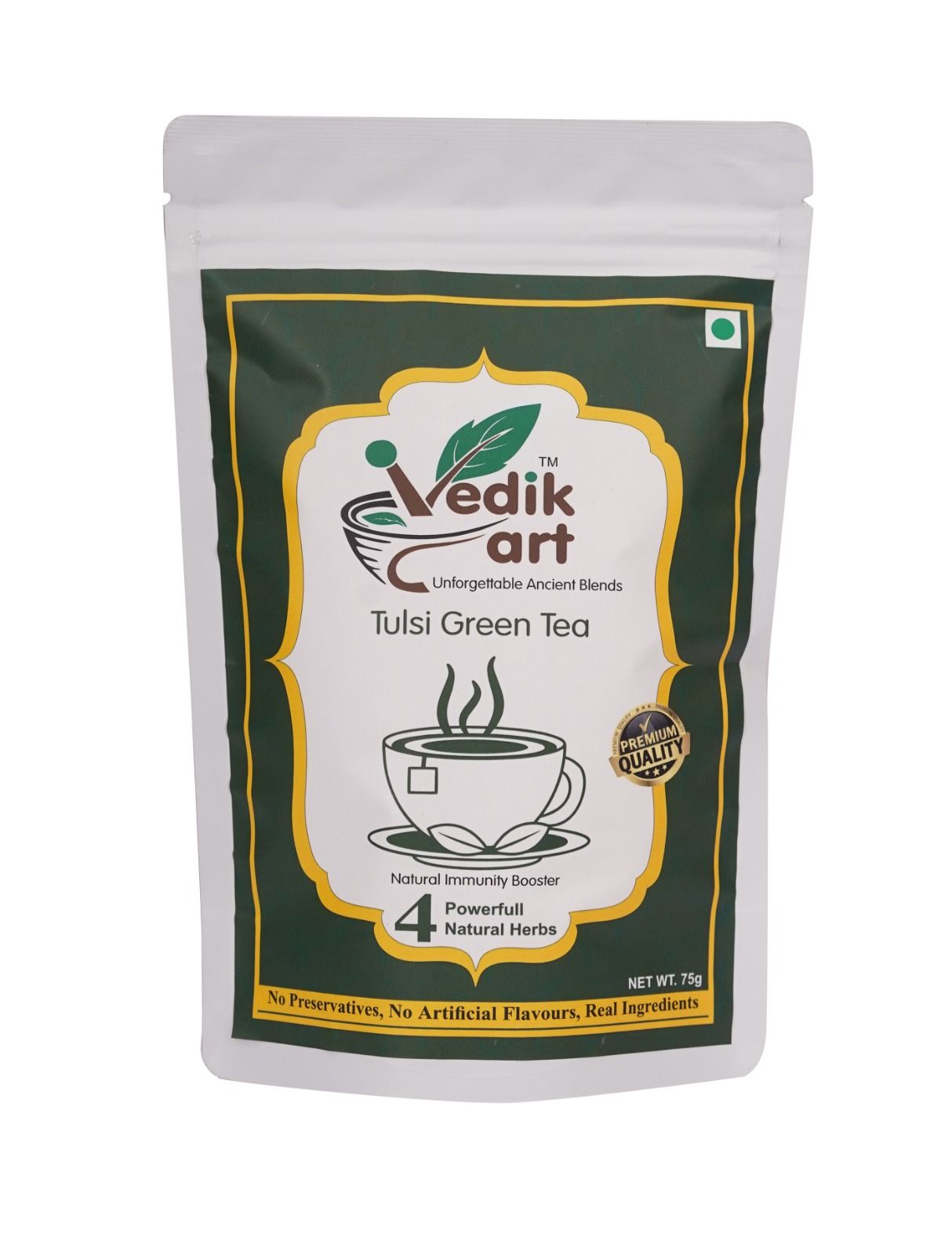 "Tulsi Green Tea - Natural Immunity Booster - No Preservatives, No Artificial Flavours, Real Ingredients"