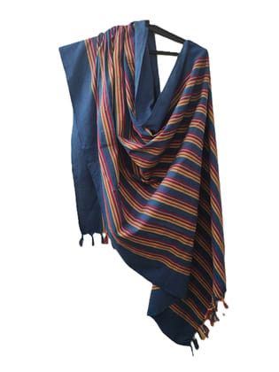 Dhaga Vishwas Ka Handloom Cotton Stole Blue With Red and Yellow Stripes Dhaga Vishwas Ka Handloom Cotton Stole Blue With Red and Yellow Stripes