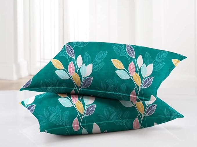 Set of 2 Teal Floral Pillowcases - 100% Cotton 20x30 Inches