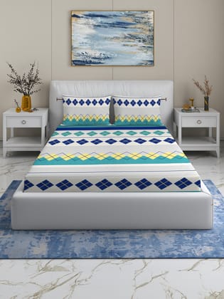 Quirky Home Rome Collection Premium Cotton Blend 180 TC Fitted Double Wrinklefree Bedsheet with 2 Pillow Covers, Blue Diamond Quirky Home Rome Collection Premium Cotton Blend 180 TC Fitted Double Wrinklefree Bedsheet with 2 Pillow Covers, Blue Diamond