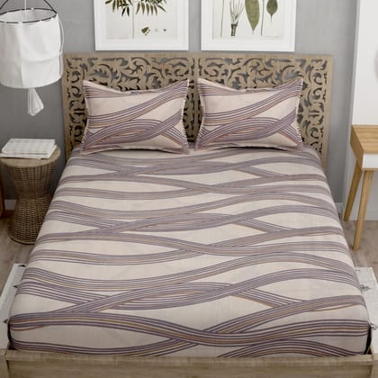 Quirky Home Fantasy Collection Premium Cotton Blend 180 TC Fitted Double Wrinklefree Bedsheet with 2 Pillow Covers, Brown Waves Quirky Home Fantasy Collection Premium Cotton Blend 180 TC Fitted Double Wrinklefree Bedsheet with 2 Pillow Covers, Brown Waves