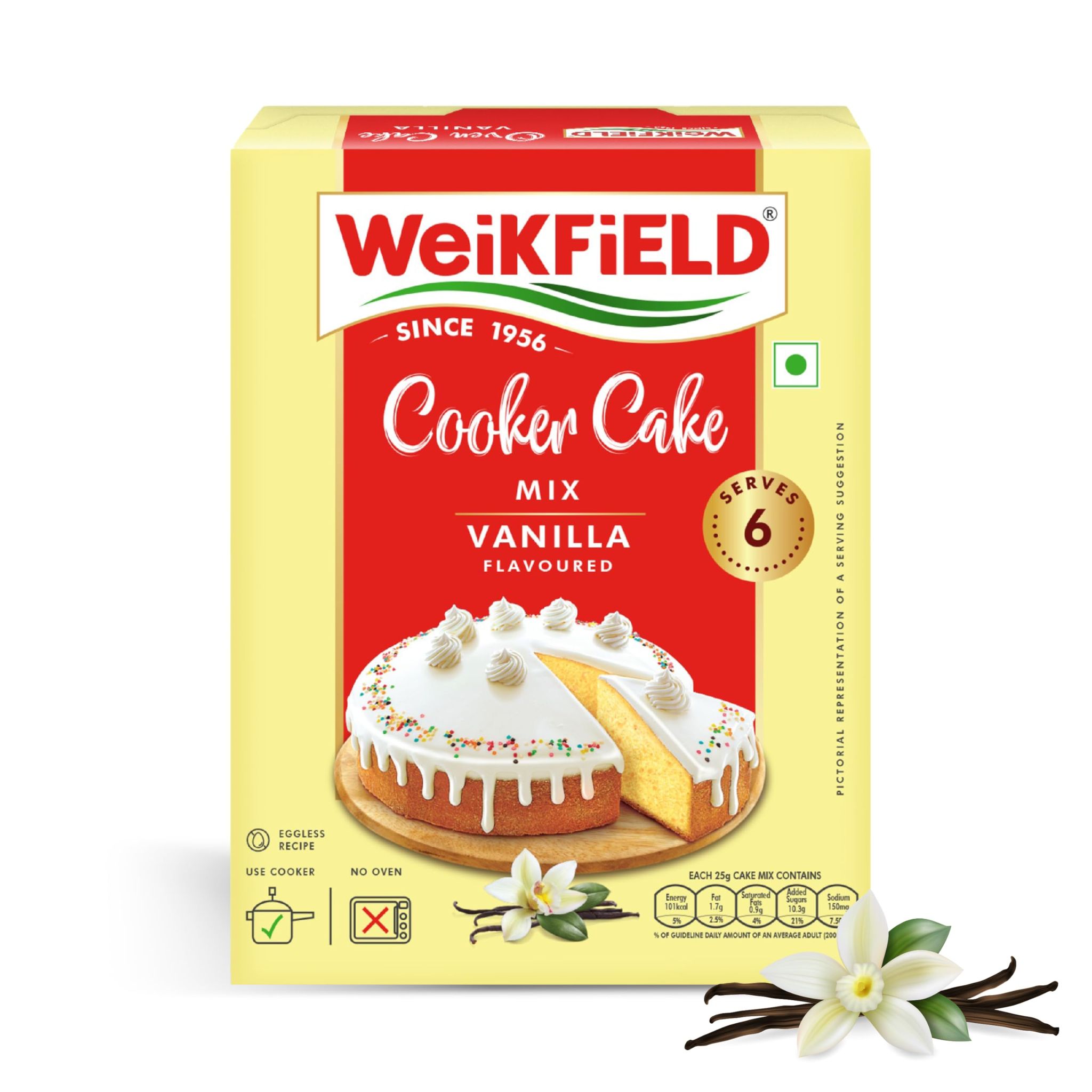 Weikfield Cooker Cake Mix, Vanilla Flavor, No Microwave Needed, 100% Vegetarian, Dry Mix To Make Soft & Yummy Cake, 150 Gram Carton