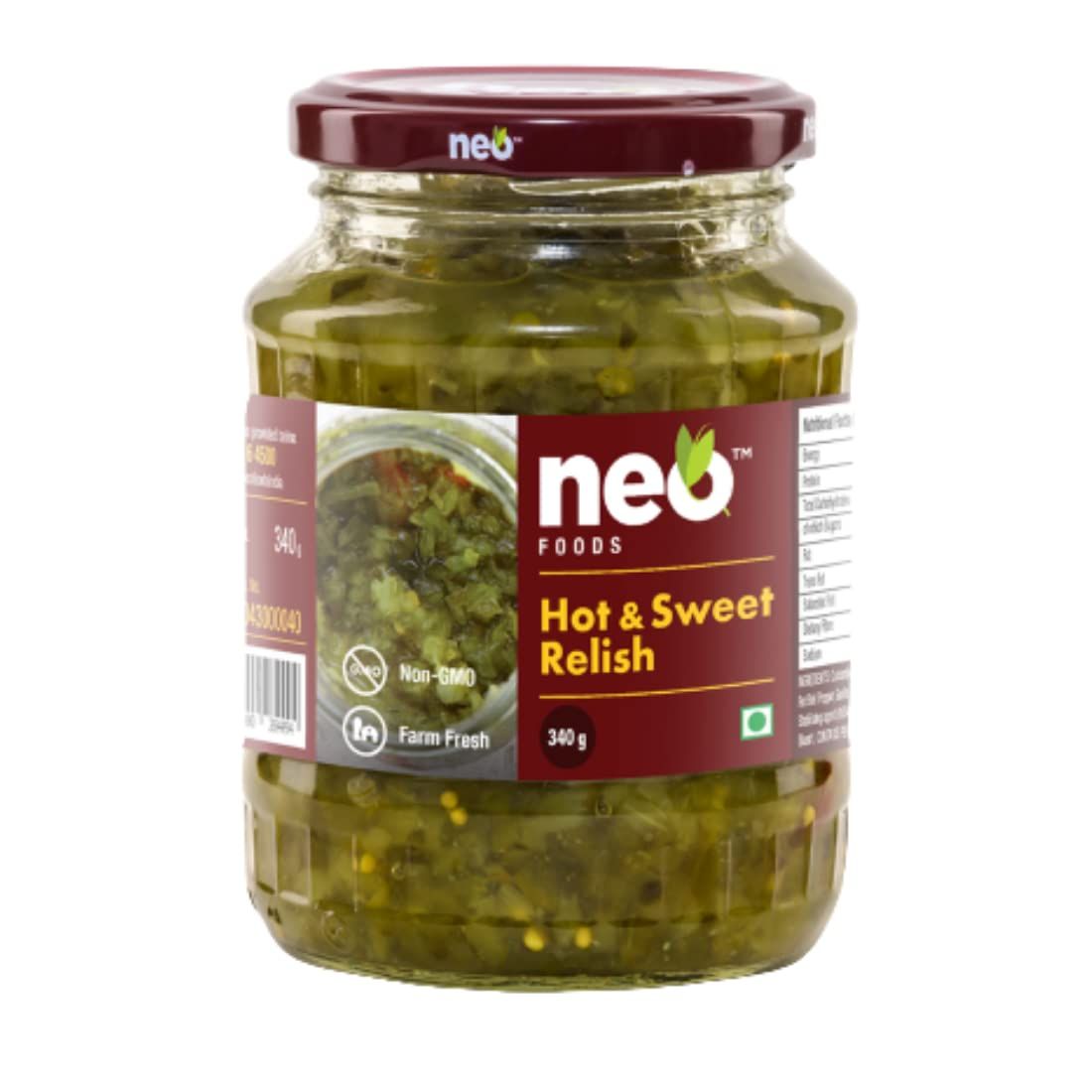 Neo Hot & Sweet Relish, 340G, 100% Vegan, Ready, To, Eat Fibre, Rich, Dip For Snacks, Mix In Salads, Use As Sandwich Spread, Chutney, Non, Gmo Healthy Food (Pack Of 1)