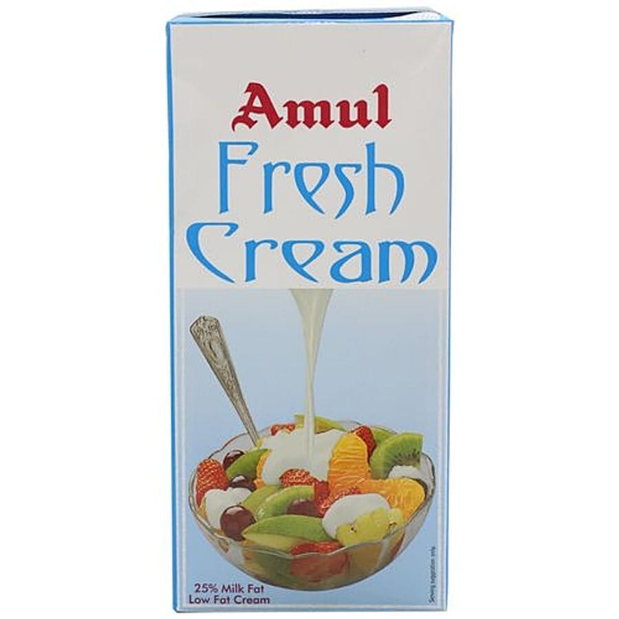 Amul Fresh Cream, 25% Milk Fat Low Fat, 1 L Carton