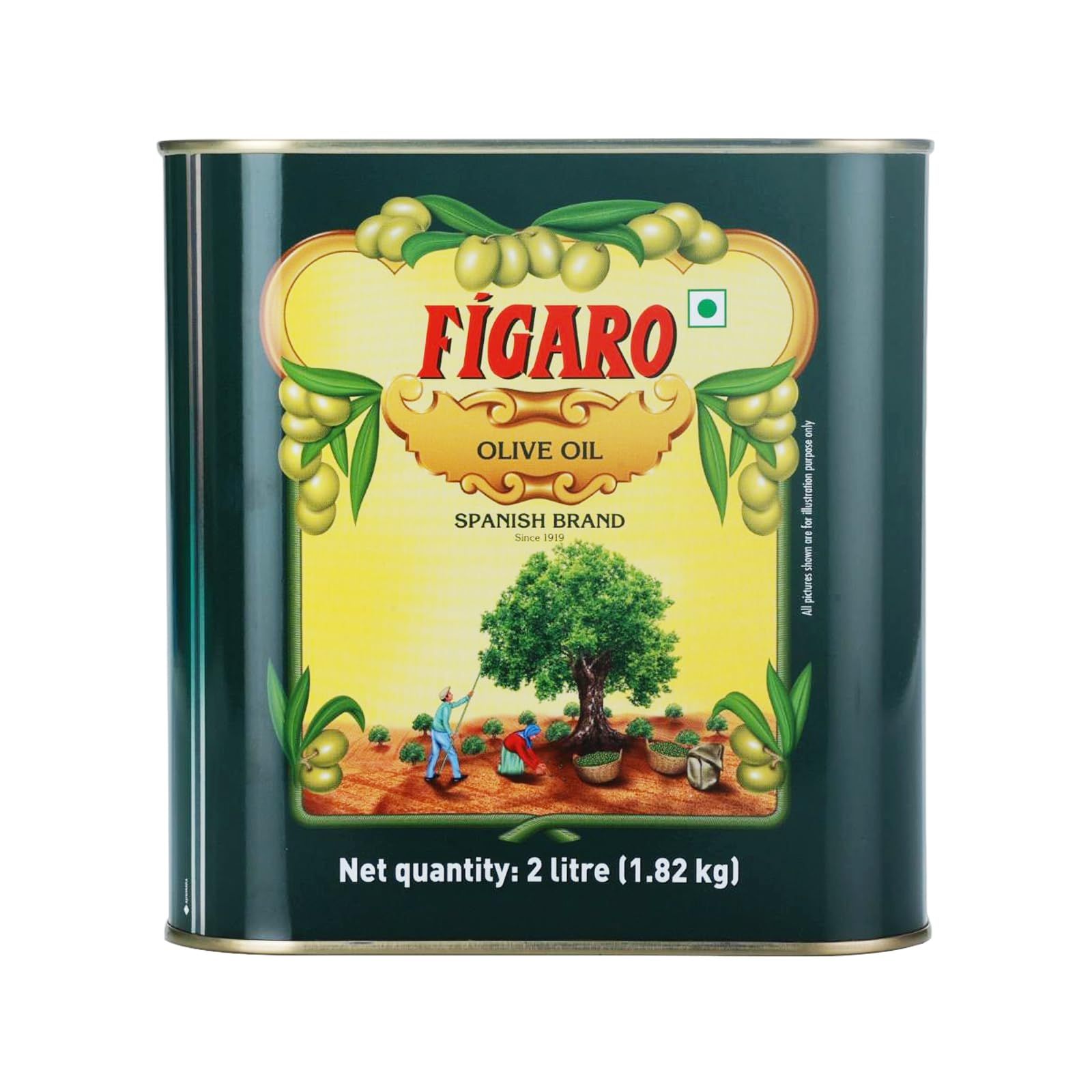 Figaro Olive Oil, Pure Olive Oil, Daily Cooking Oil, Perfect For Indian Dishes, Curries, Gravy, Imported From Spain, 2L Tin