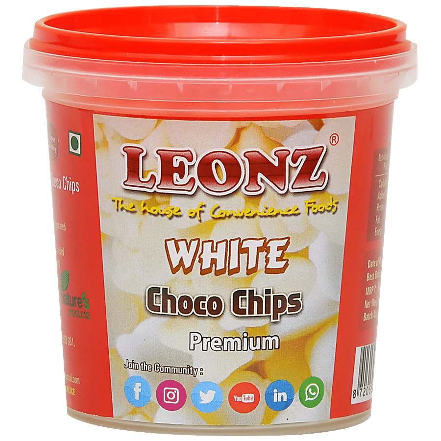 Leonz White Chocochips, 100 G Plastic Container