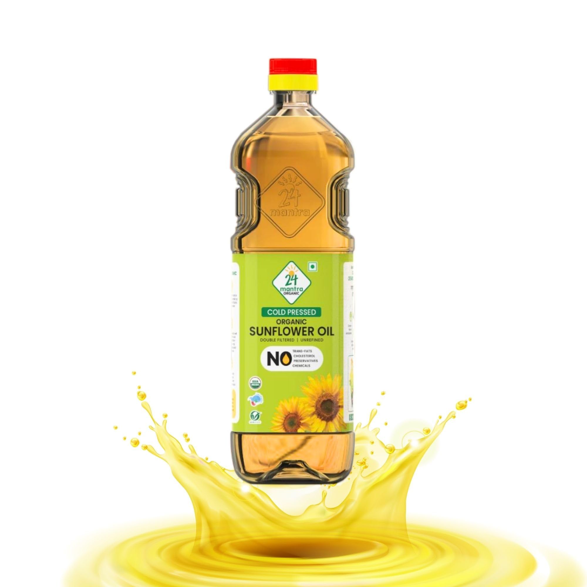 24 Mantra Organic Coldpressed Sunflower Oil, 1L, Pack Of 1, 100% Organic, Chemical Free & Pesticides Free