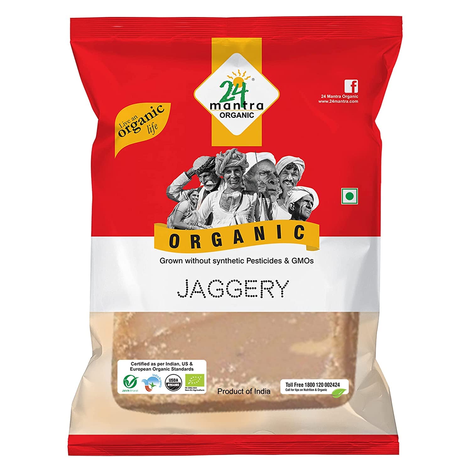 24 Mantra Organic Jaggery Block/Gur/Shakkar, 450 G