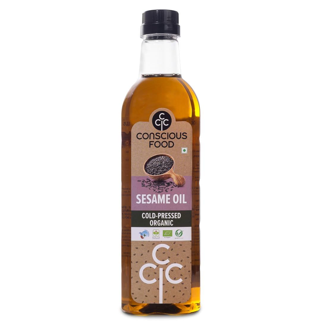 Conscious Food Organic Sesame Oil In Pet Bottle, High In Antioxidants, Delicious & Healthy, Cold Pressed Sesame, Til Oil Pack Of 1000Ml