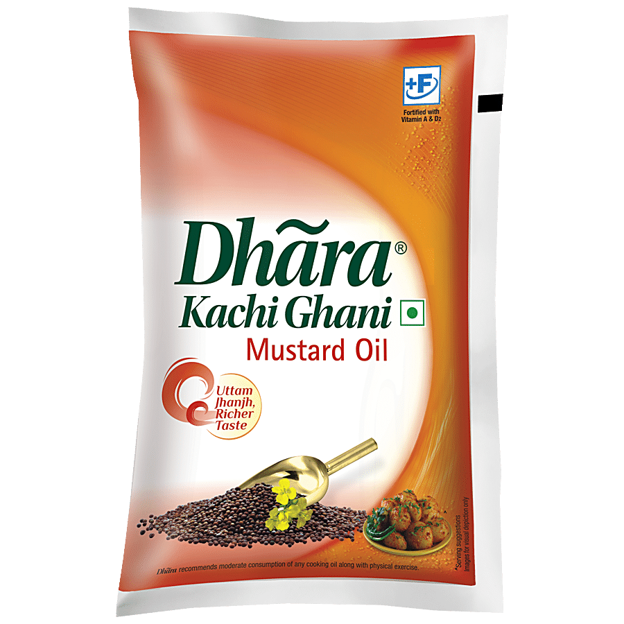 Dhara Kachhi Ghani Mustard Oil Pouch, 1L