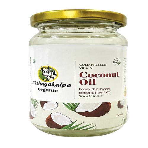 Akshayakalpa Organic Cold Pressed Virgin Coconut Oil, Rich In Antioxidant, Great For Cooking & Hair, 200 Ml