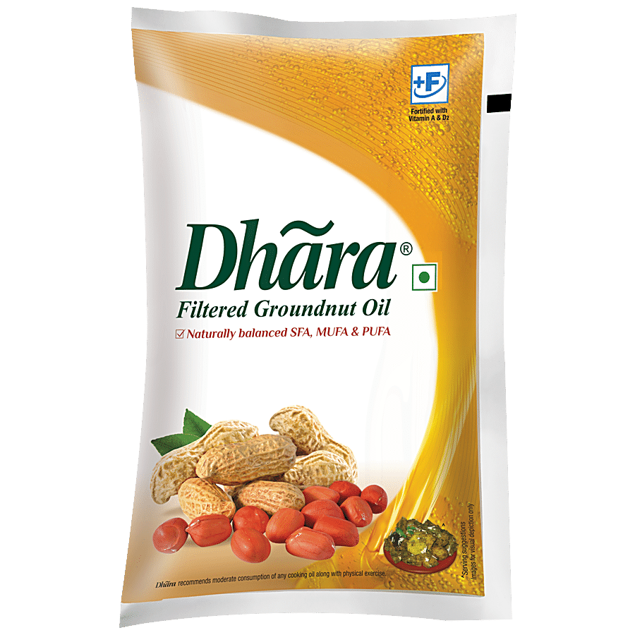 Dhara Oil, Groundnut, 1 L Pouch