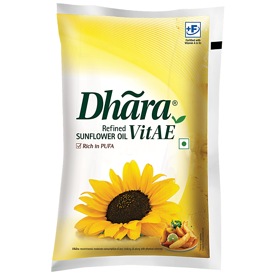 Dhara Refined, Sunflower Oil, 1 L Pouch