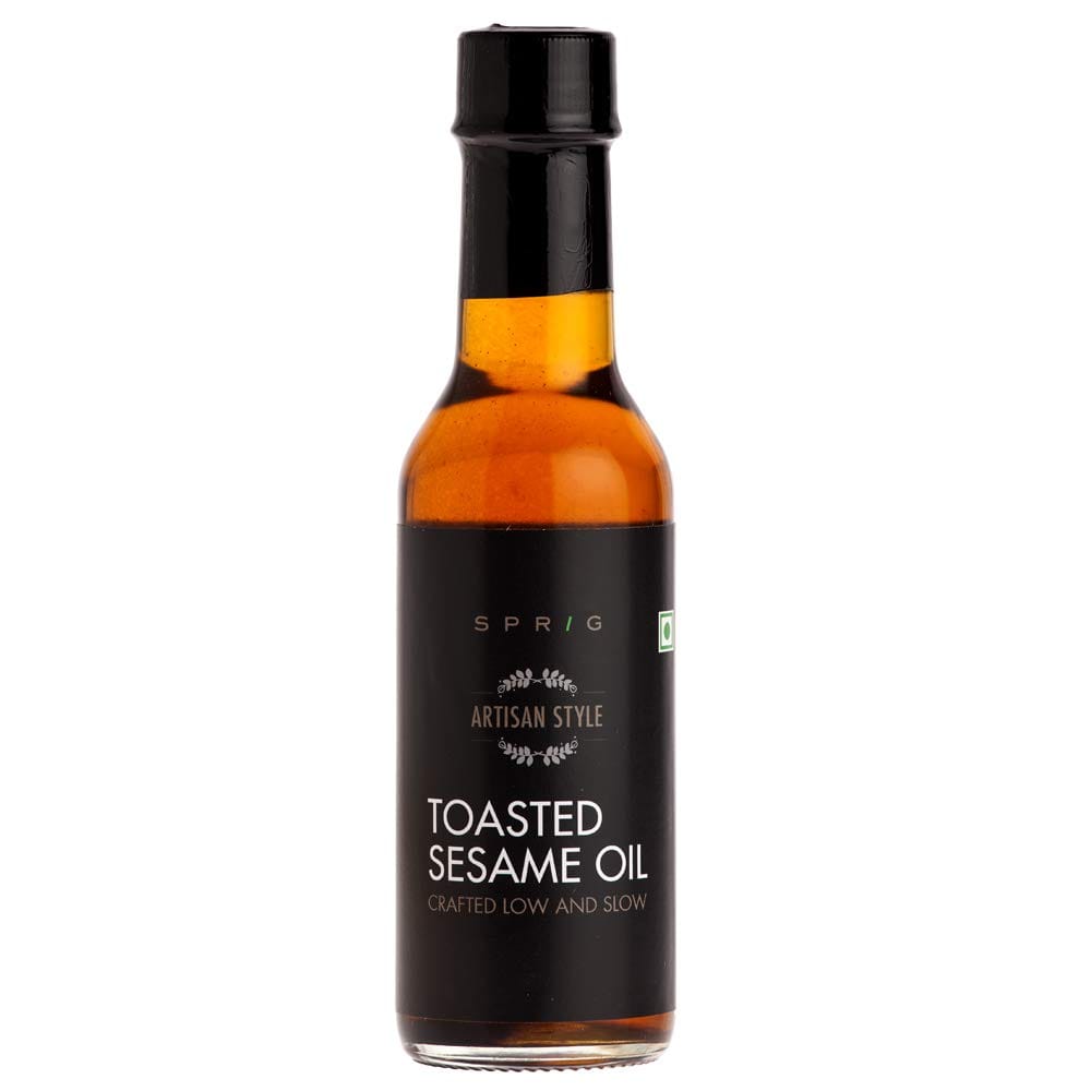 S P R I G Sprig Toasted Sesame Oil |100% Natural, No Artificial Colours, Flavor, Additives Or Preservatives, Vegan, Kosher, Gluten Free |Liquid Seasoning, Premium Finishing Oil |For Sauting & Finishing, 125 G