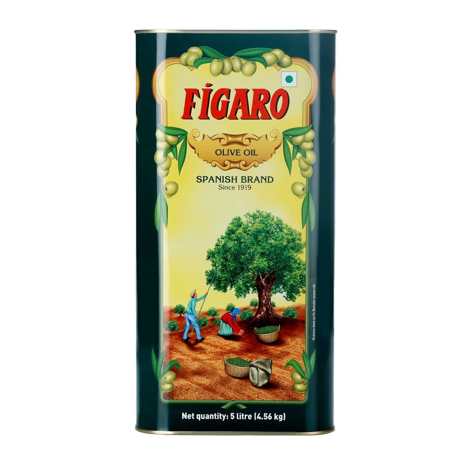 Figaro Olive Oil, Pure Olive Oil, Daily Cooking Oil, Perfect For Indian Dishes, Curries, Gravy, Imported From Spain, 5L Tin
