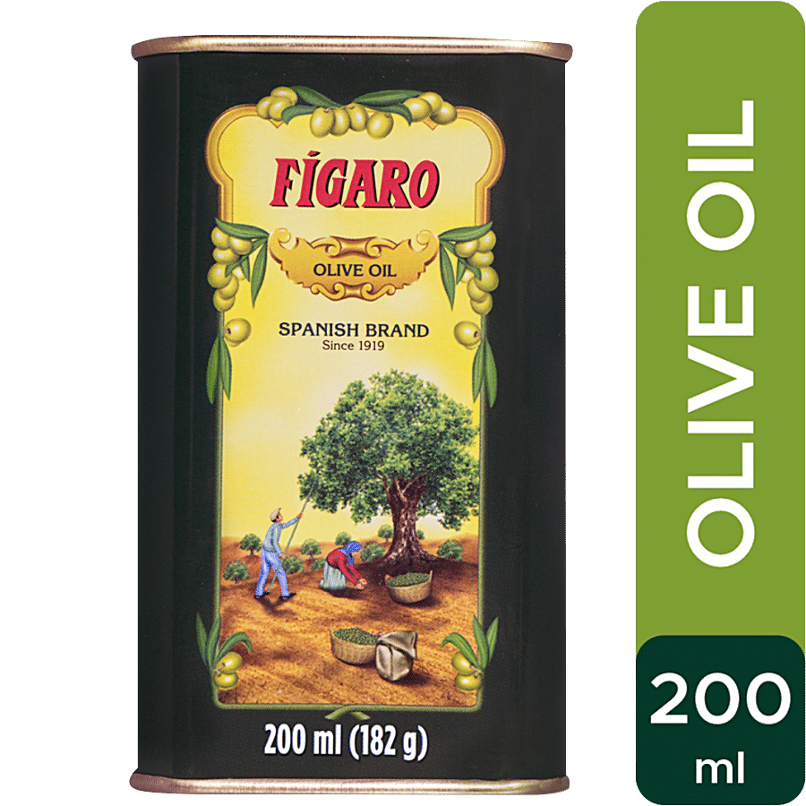Figaro Olive Oil, Pure Olive Oil, Ideal For Indian Dishes, Imported From Spain, 200 Ml Tin