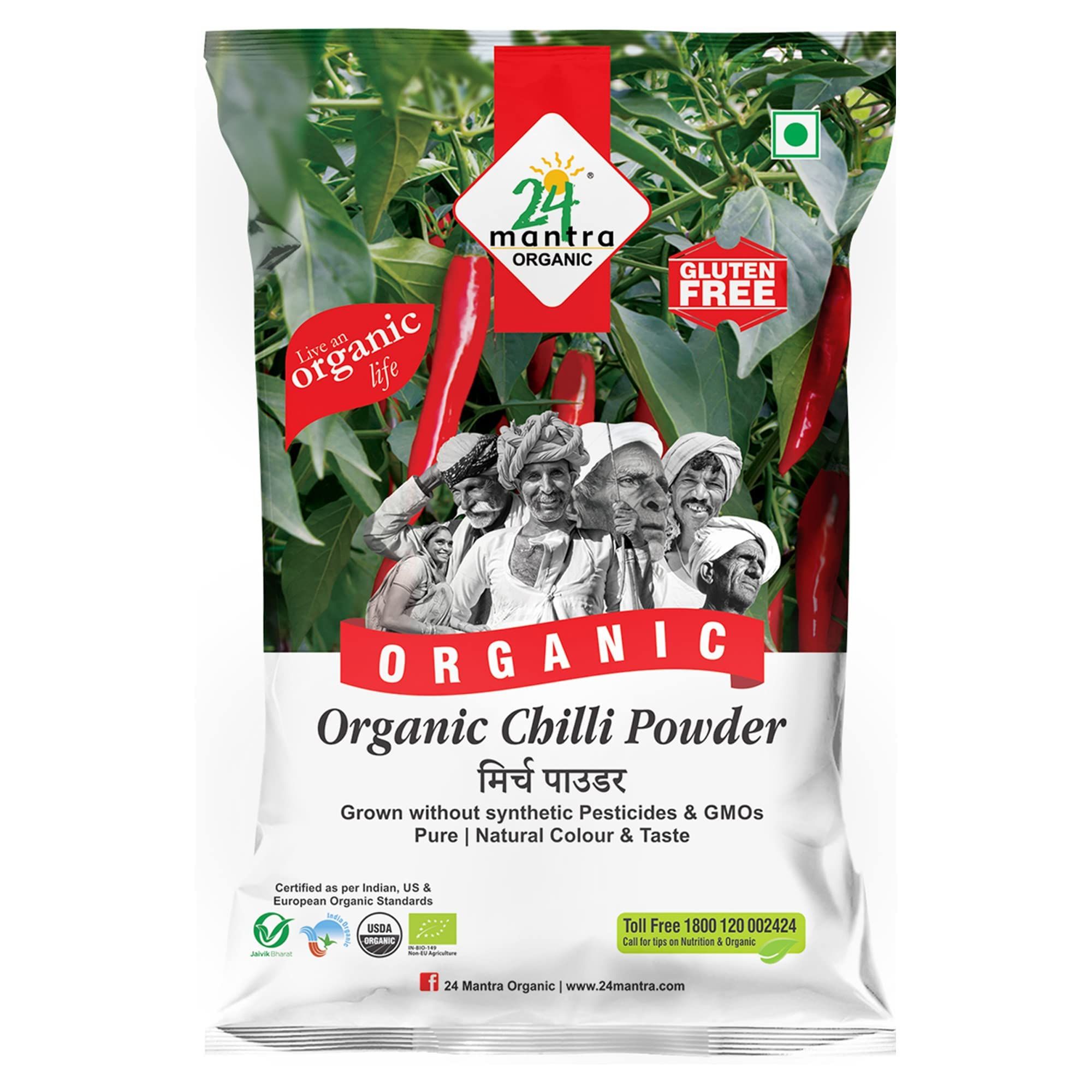 24 Mantra Organic Chilli Powder/Laal Mirch/Karam Podi, 100Gms, Pack Of 1, 100% Organic, Chemical Free & Pesticides Free, Rich Flavour, Unadulterated