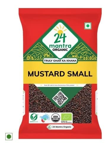 24 Mantra Organic Mustard Seeds Small/Sarson K Beenj/Ava Ginjalu, Chemical Free & Pesticides Free, Unadulterated, Rich Flavour, 100Gms, Pack Of 1